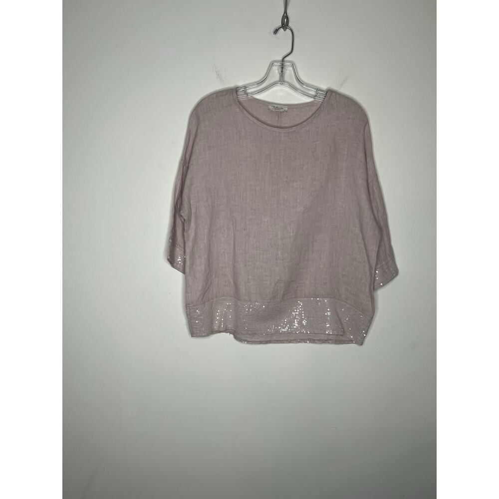 Bella Urbia Womens Blouse Small Pink Linen Sequin Trim Made In Italy Mimimalist
